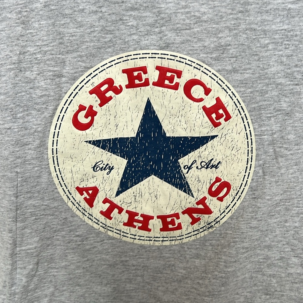 ATHENS GREECE Men’s Fruit of the Loom Grey Graphic T-shirt Size L with Flaw - Picture 2 of 8